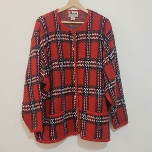 Red Plaid Knit Cardigan Plus Size 2X